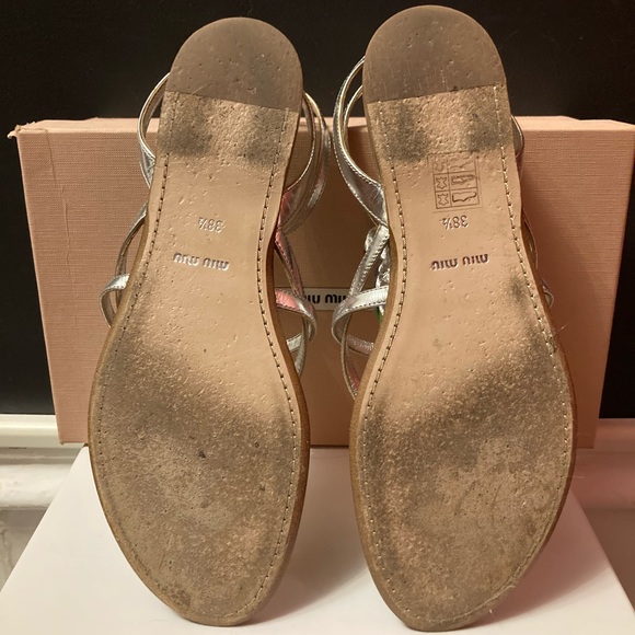 MIU MIU Multicolor Leather Crystal Embellished Parrot Sandals Size 38.5 - Picture 6 of 8